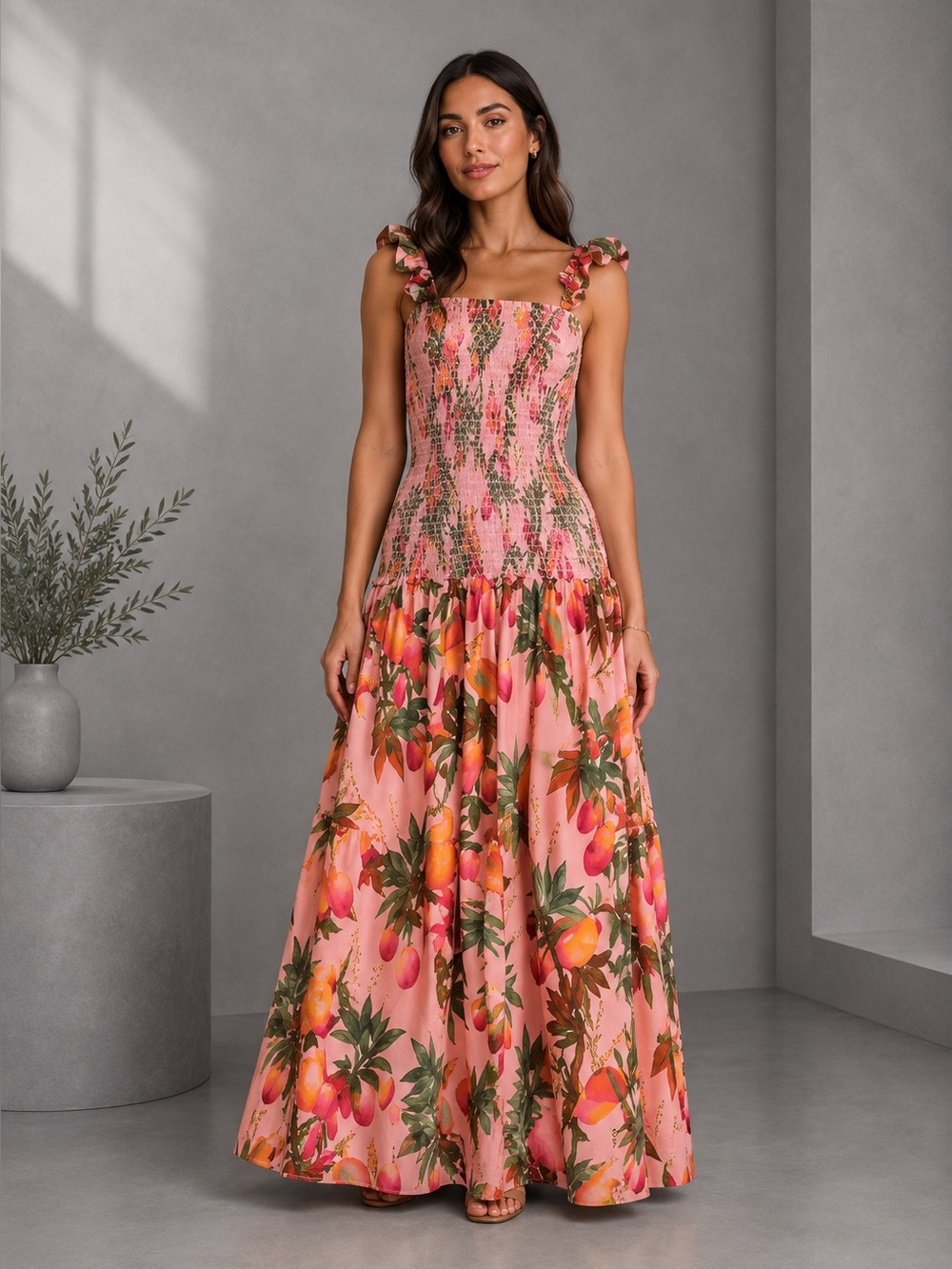 NEW FARM RIO NORDSTROM PINK MANGO TREES MAXI DRESS SIZE XS B1907